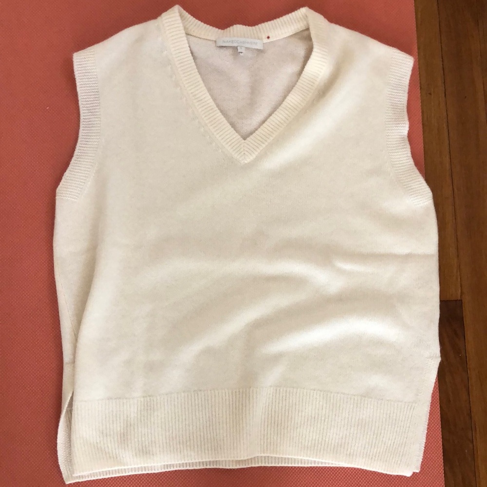 NakedCashmere Ivory V-Neck Cashmere Sweater Vest